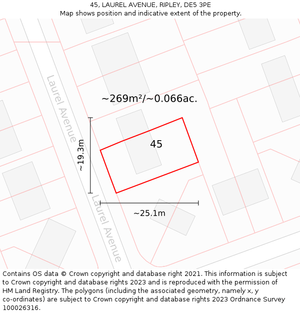 45, LAUREL AVENUE, RIPLEY, DE5 3PE: Plot and title map
