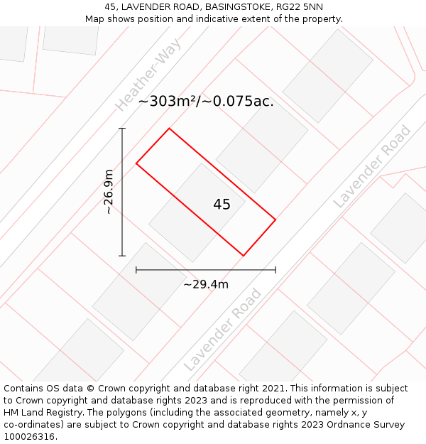 45, LAVENDER ROAD, BASINGSTOKE, RG22 5NN: Plot and title map
