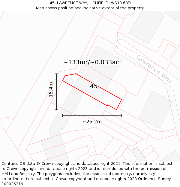 45, LAWRENCE WAY, LICHFIELD, WS13 6RD: Plot and title map