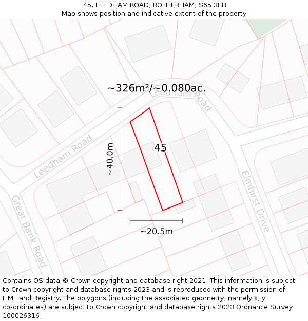 45, LEEDHAM ROAD, ROTHERHAM, S65 3EB: Plot and title map