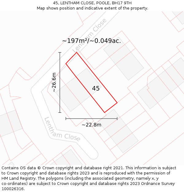 45, LENTHAM CLOSE, POOLE, BH17 9TH: Plot and title map