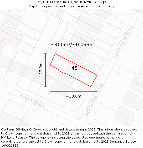 45, LETHBRIDGE ROAD, SOUTHPORT, PR8 6JB: Plot and title map