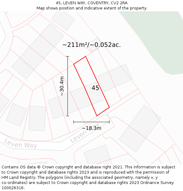 45, LEVEN WAY, COVENTRY, CV2 2RA: Plot and title map