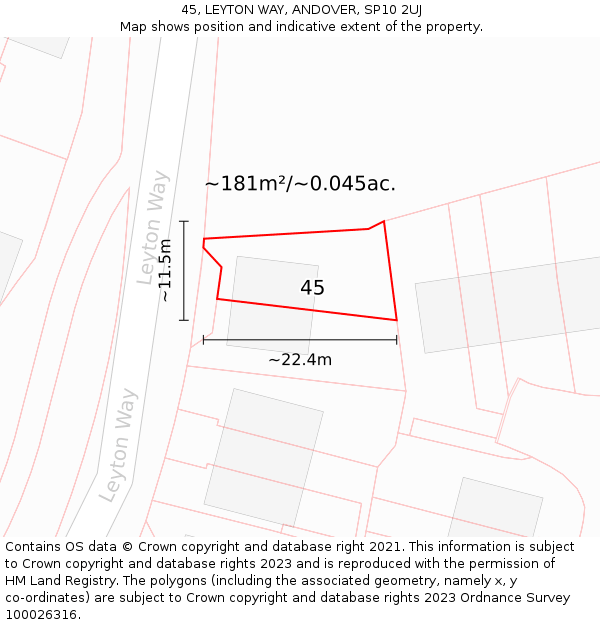 45, LEYTON WAY, ANDOVER, SP10 2UJ: Plot and title map