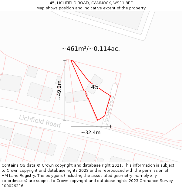 45, LICHFIELD ROAD, CANNOCK, WS11 8EE: Plot and title map