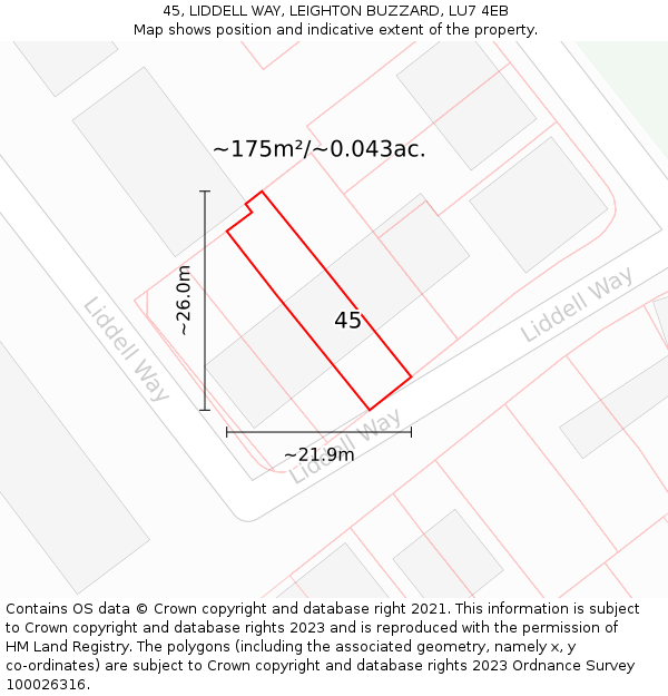 45, LIDDELL WAY, LEIGHTON BUZZARD, LU7 4EB: Plot and title map
