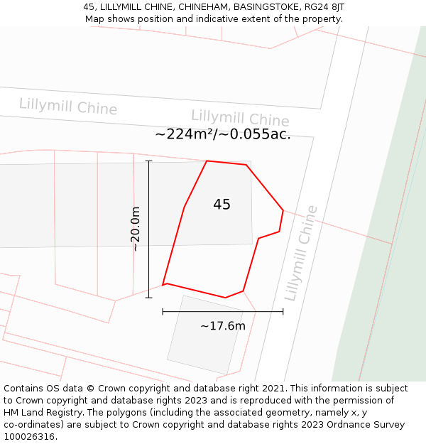 45, LILLYMILL CHINE, CHINEHAM, BASINGSTOKE, RG24 8JT: Plot and title map