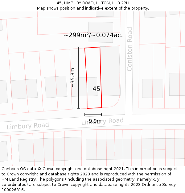 45, LIMBURY ROAD, LUTON, LU3 2PH: Plot and title map