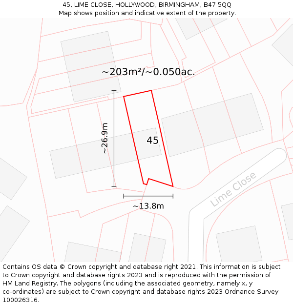 45, LIME CLOSE, HOLLYWOOD, BIRMINGHAM, B47 5QQ: Plot and title map