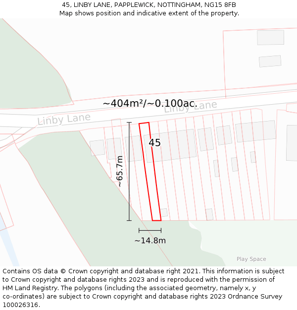 45, LINBY LANE, PAPPLEWICK, NOTTINGHAM, NG15 8FB: Plot and title map