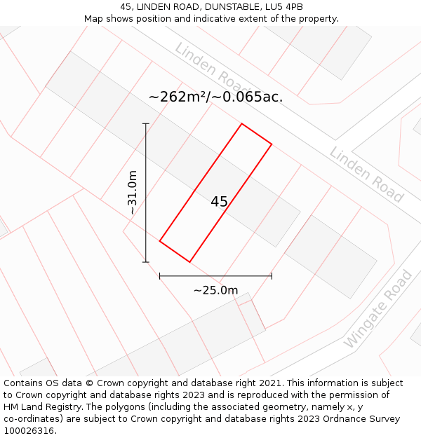 45, LINDEN ROAD, DUNSTABLE, LU5 4PB: Plot and title map