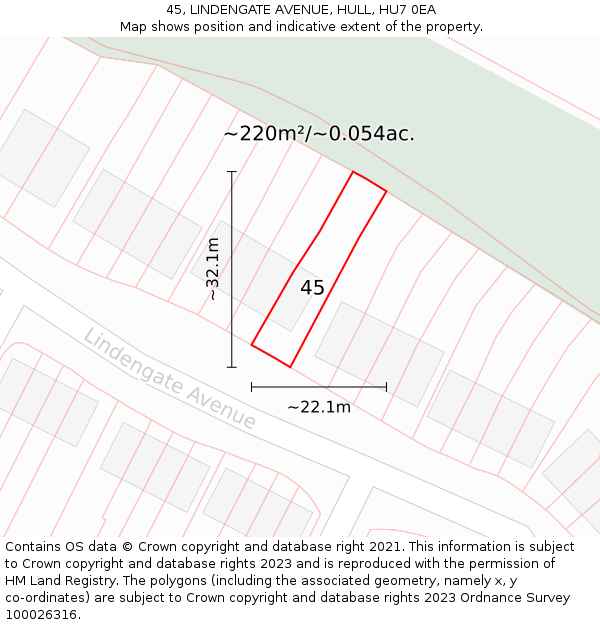 45, LINDENGATE AVENUE, HULL, HU7 0EA: Plot and title map