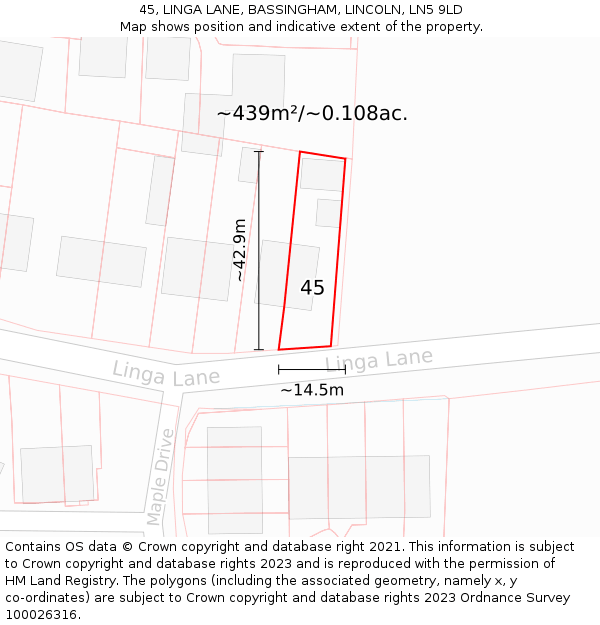 45, LINGA LANE, BASSINGHAM, LINCOLN, LN5 9LD: Plot and title map
