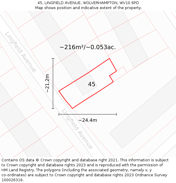 45, LINGFIELD AVENUE, WOLVERHAMPTON, WV10 6PD: Plot and title map