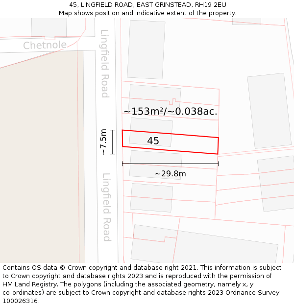45, LINGFIELD ROAD, EAST GRINSTEAD, RH19 2EU: Plot and title map