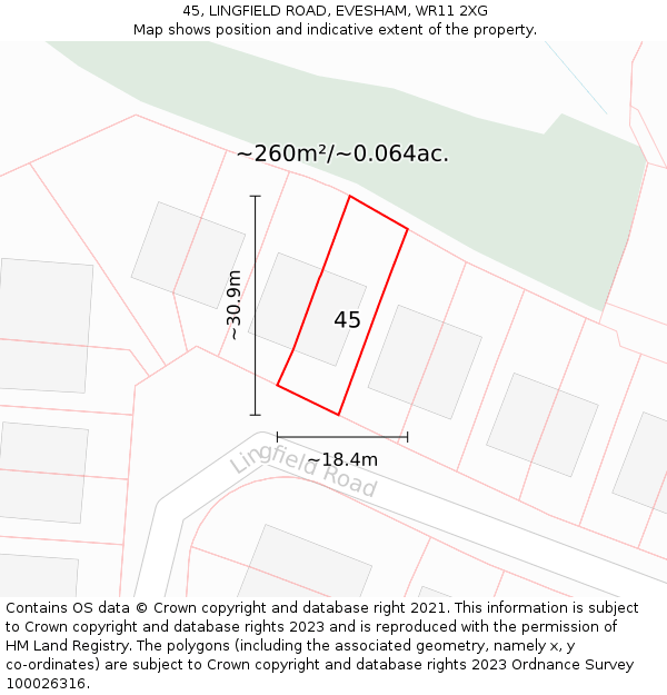 45, LINGFIELD ROAD, EVESHAM, WR11 2XG: Plot and title map