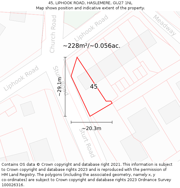 45, LIPHOOK ROAD, HASLEMERE, GU27 1NL: Plot and title map