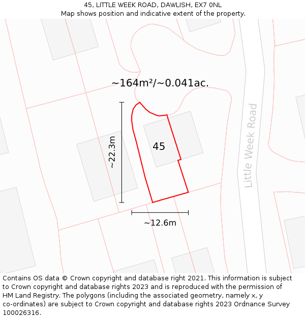 45, LITTLE WEEK ROAD, DAWLISH, EX7 0NL: Plot and title map