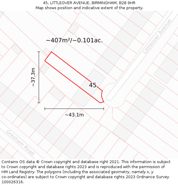 45, LITTLEOVER AVENUE, BIRMINGHAM, B28 9HR: Plot and title map