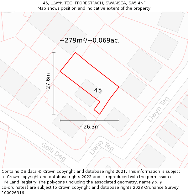 45, LLWYN TEG, FFORESTFACH, SWANSEA, SA5 4NF: Plot and title map