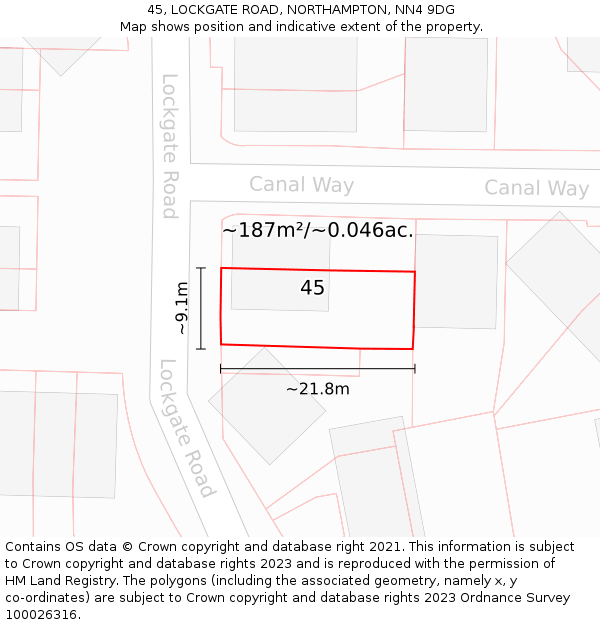 45, LOCKGATE ROAD, NORTHAMPTON, NN4 9DG: Plot and title map