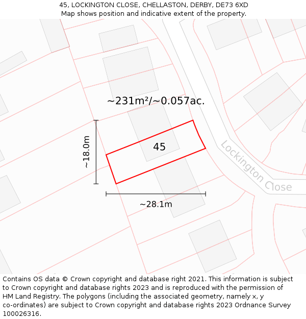 45, LOCKINGTON CLOSE, CHELLASTON, DERBY, DE73 6XD: Plot and title map