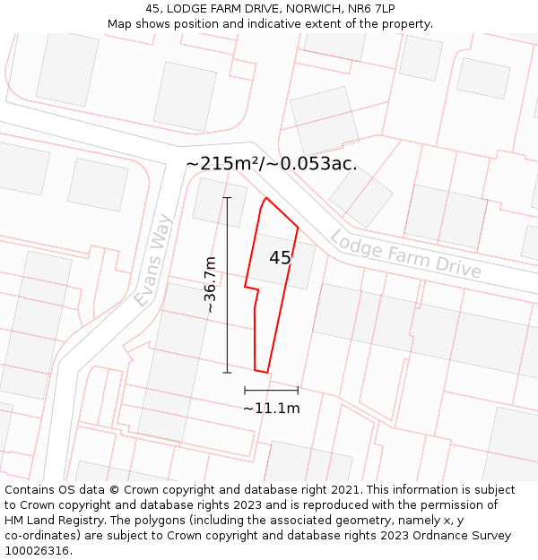 45, LODGE FARM DRIVE, NORWICH, NR6 7LP: Plot and title map