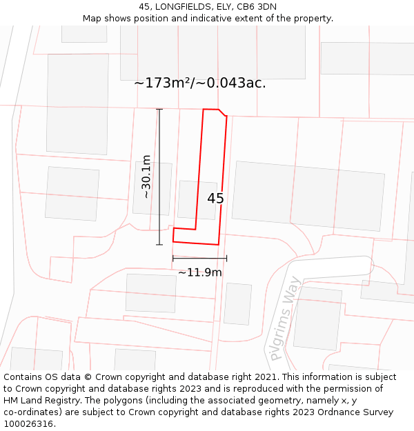 45, LONGFIELDS, ELY, CB6 3DN: Plot and title map