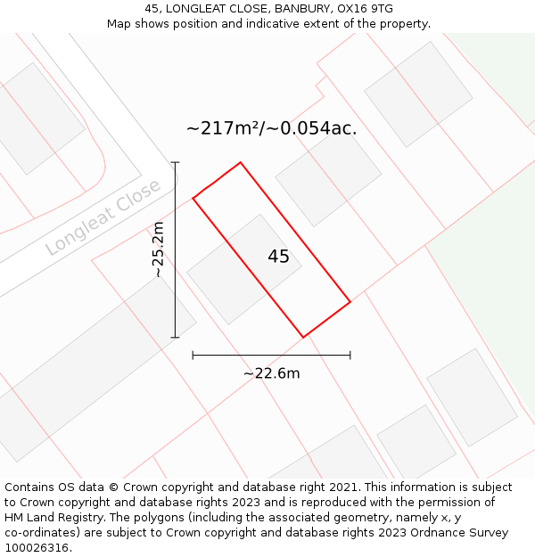 45, LONGLEAT CLOSE, BANBURY, OX16 9TG: Plot and title map