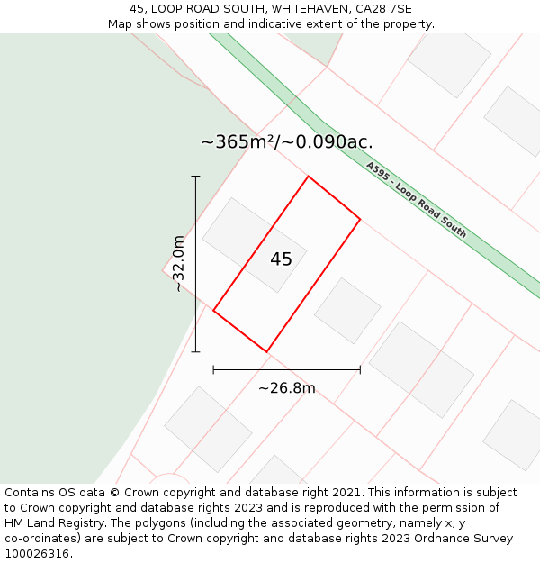45, LOOP ROAD SOUTH, WHITEHAVEN, CA28 7SE: Plot and title map