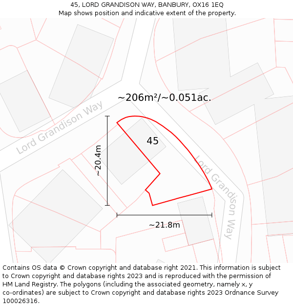 45, LORD GRANDISON WAY, BANBURY, OX16 1EQ: Plot and title map