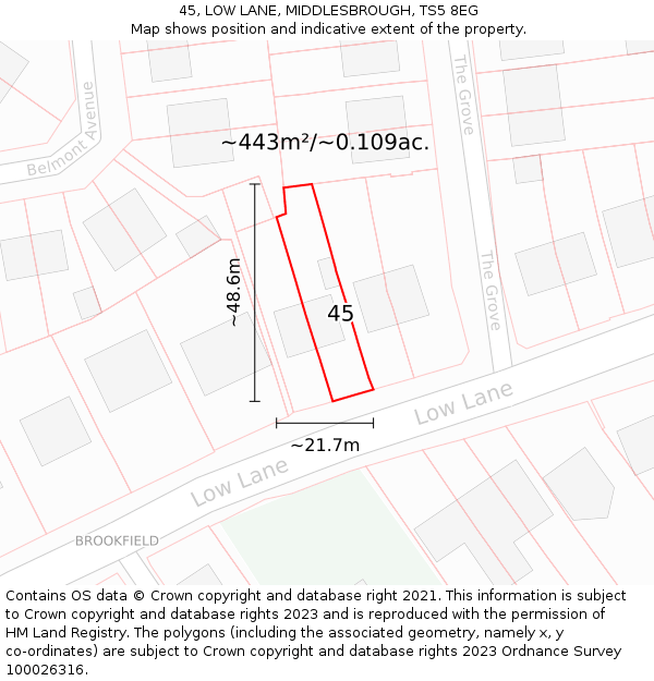 45, LOW LANE, MIDDLESBROUGH, TS5 8EG: Plot and title map