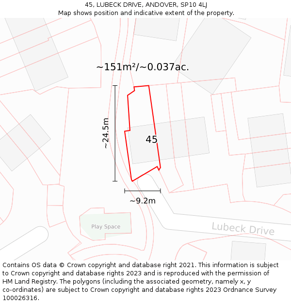 45, LUBECK DRIVE, ANDOVER, SP10 4LJ: Plot and title map