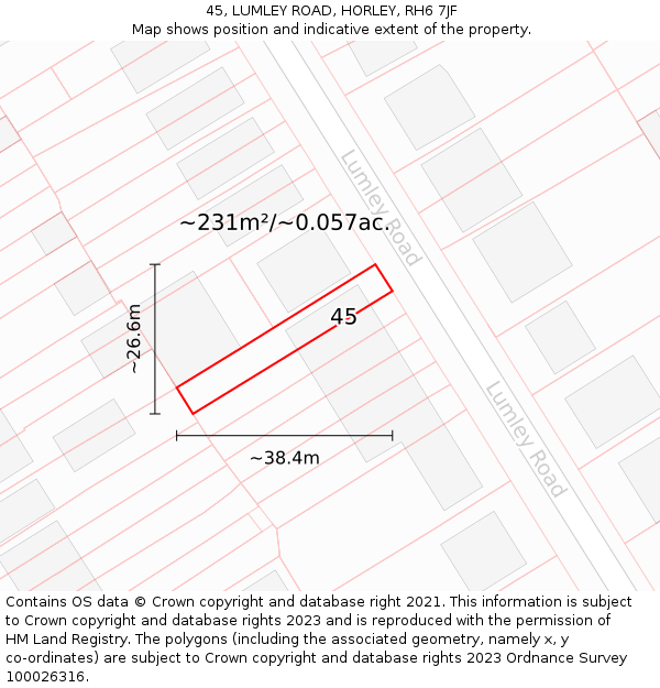 45, LUMLEY ROAD, HORLEY, RH6 7JF: Plot and title map