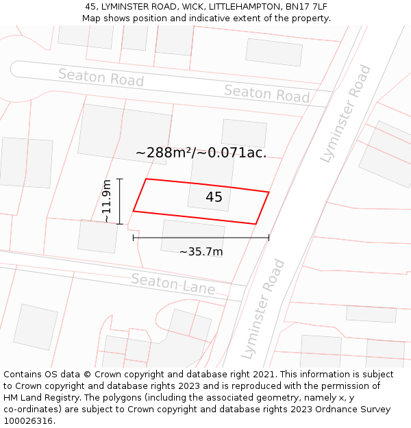45, LYMINSTER ROAD, WICK, LITTLEHAMPTON, BN17 7LF: Plot and title map