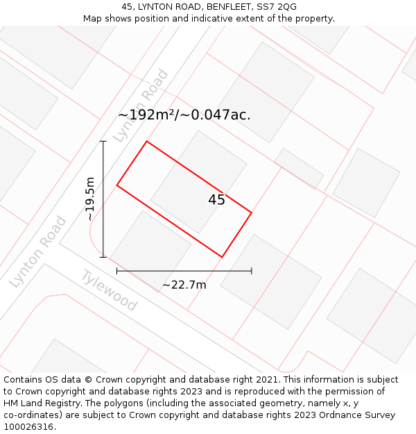 45, LYNTON ROAD, BENFLEET, SS7 2QG: Plot and title map