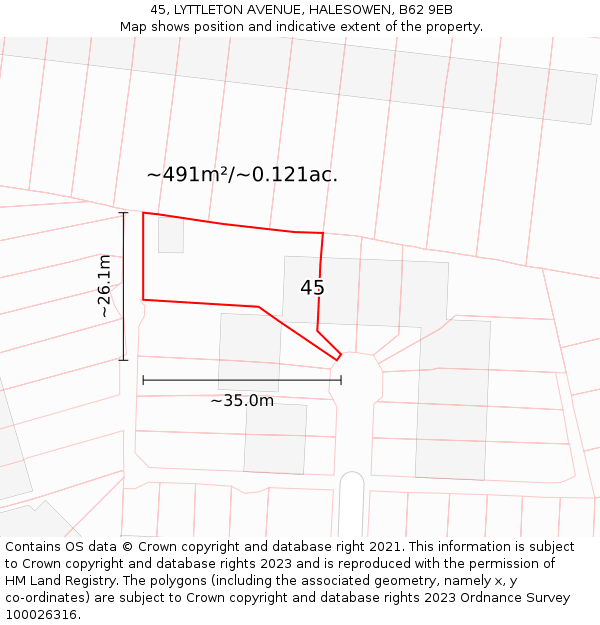45, LYTTLETON AVENUE, HALESOWEN, B62 9EB: Plot and title map