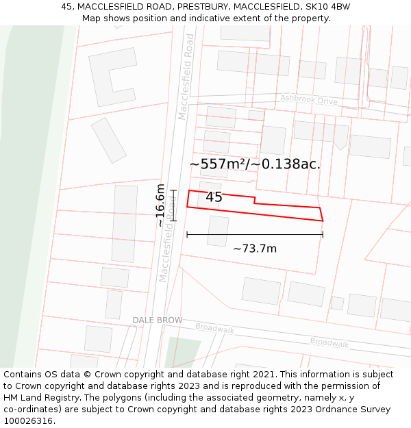 45, MACCLESFIELD ROAD, PRESTBURY, MACCLESFIELD, SK10 4BW: Plot and title map