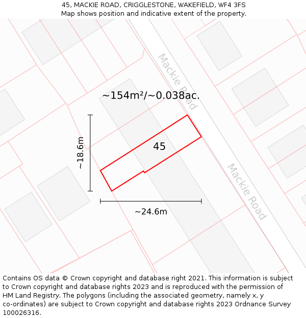 45, MACKIE ROAD, CRIGGLESTONE, WAKEFIELD, WF4 3FS: Plot and title map