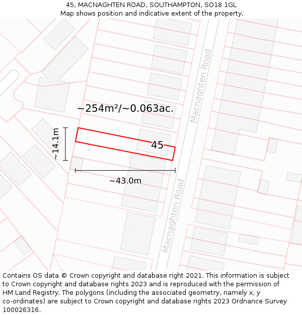 45, MACNAGHTEN ROAD, SOUTHAMPTON, SO18 1GL: Plot and title map