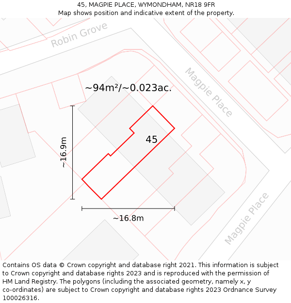 45, MAGPIE PLACE, WYMONDHAM, NR18 9FR: Plot and title map