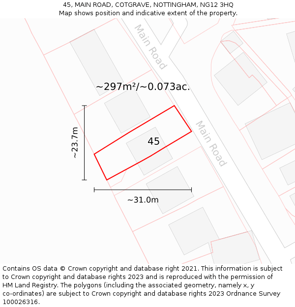 45, MAIN ROAD, COTGRAVE, NOTTINGHAM, NG12 3HQ: Plot and title map