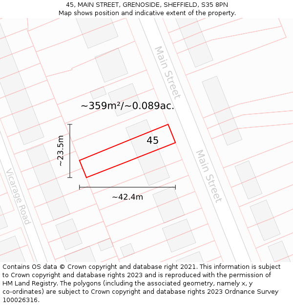 45, MAIN STREET, GRENOSIDE, SHEFFIELD, S35 8PN: Plot and title map