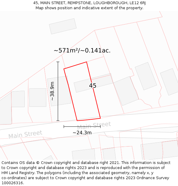 45, MAIN STREET, REMPSTONE, LOUGHBOROUGH, LE12 6RJ: Plot and title map