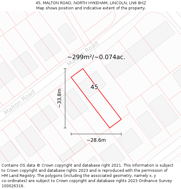 45, MALTON ROAD, NORTH HYKEHAM, LINCOLN, LN6 8HZ: Plot and title map