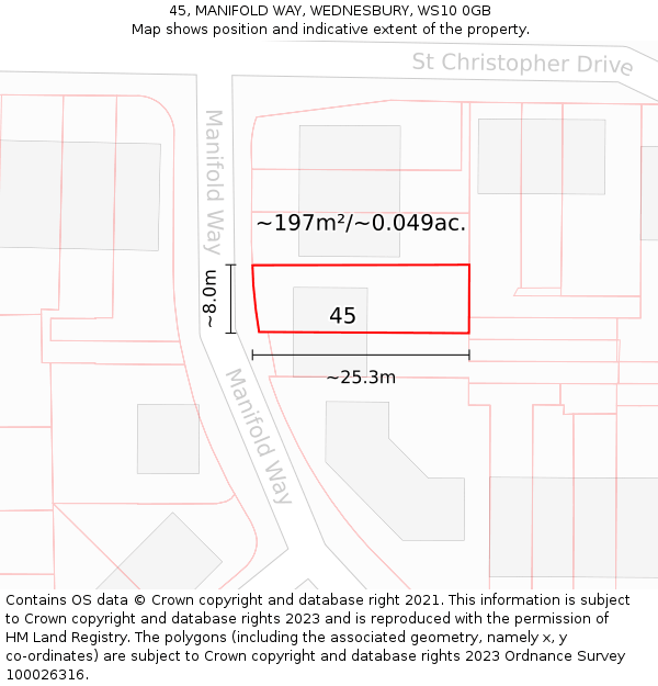 45, MANIFOLD WAY, WEDNESBURY, WS10 0GB: Plot and title map