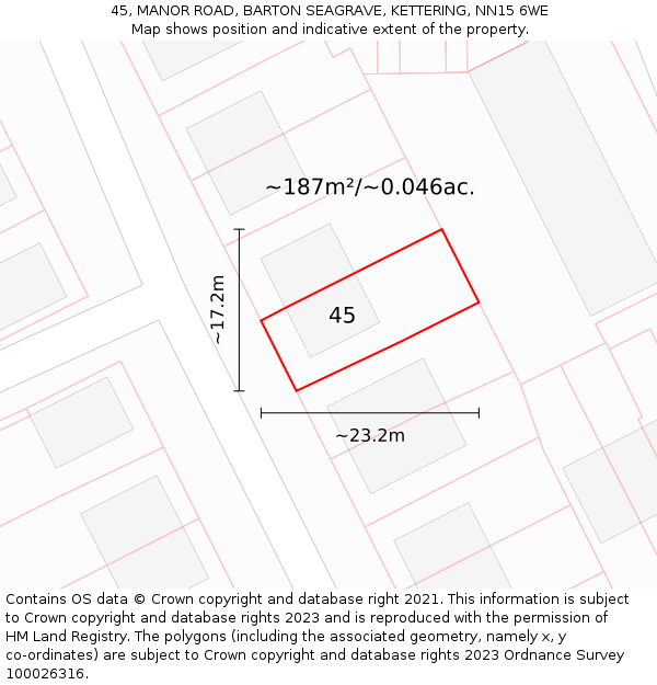 45, MANOR ROAD, BARTON SEAGRAVE, KETTERING, NN15 6WE: Plot and title map