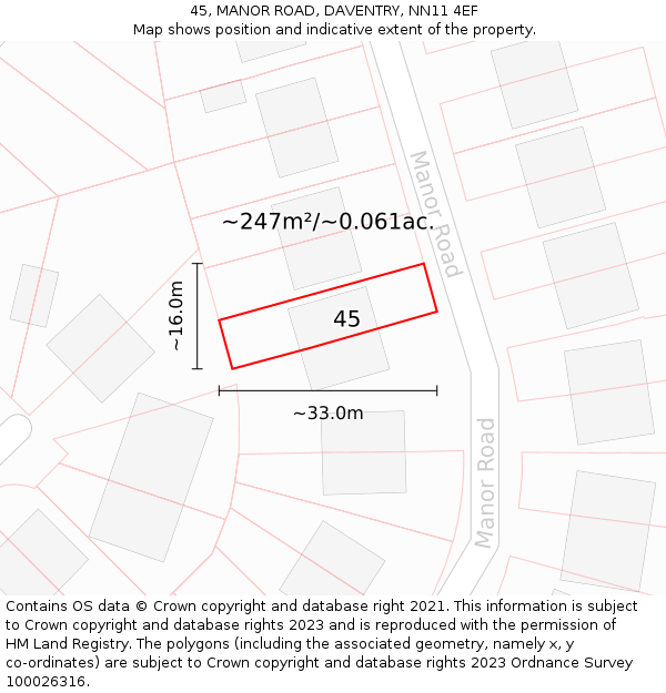 45, MANOR ROAD, DAVENTRY, NN11 4EF: Plot and title map
