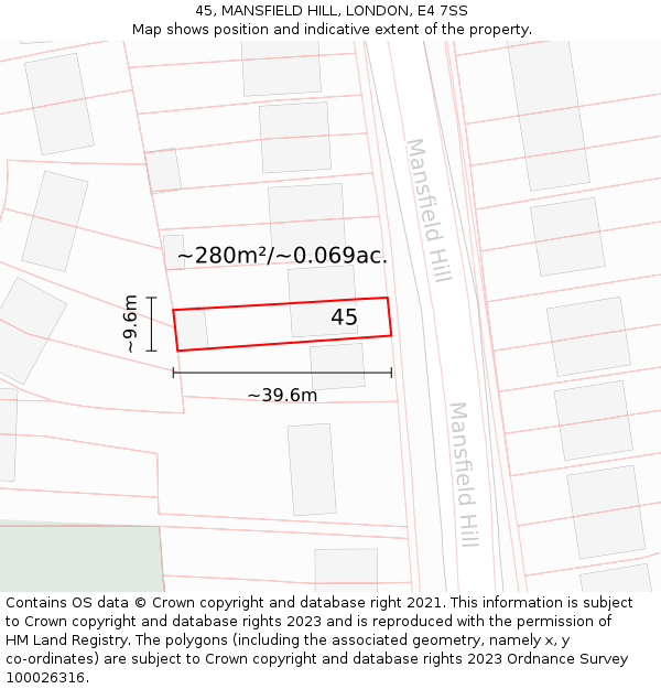 45, MANSFIELD HILL, LONDON, E4 7SS: Plot and title map