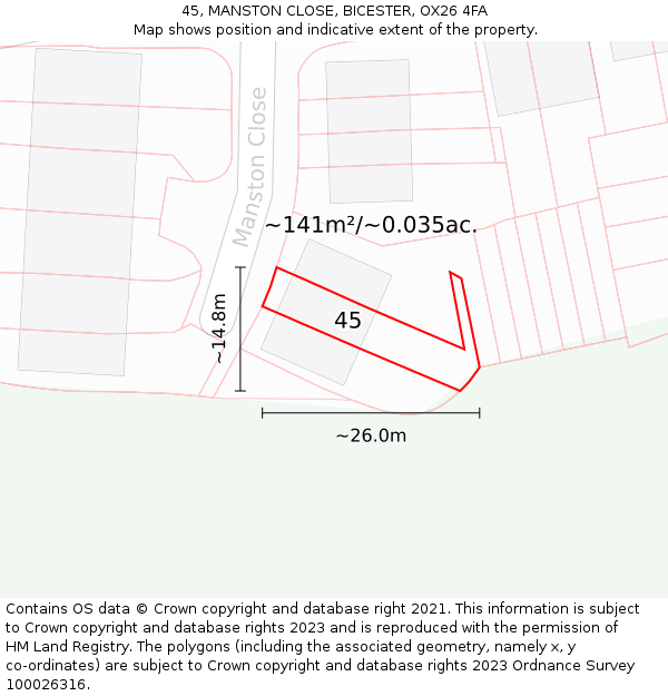 45, MANSTON CLOSE, BICESTER, OX26 4FA: Plot and title map
